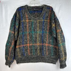 Mark Alexander Collection Mens Large Chunky Knit V Neck Sweater Multicolor Plaid
